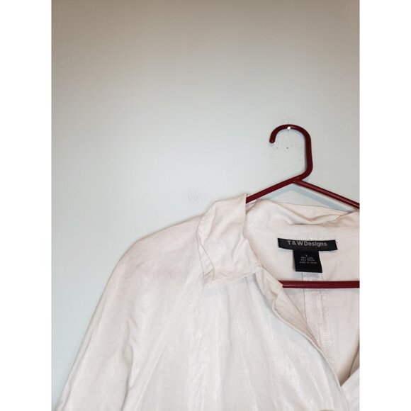 T&W Designs Womens L Jacket Top White  Shimmer Linen Rayon Blend Business Office - Picture 4 of 5
